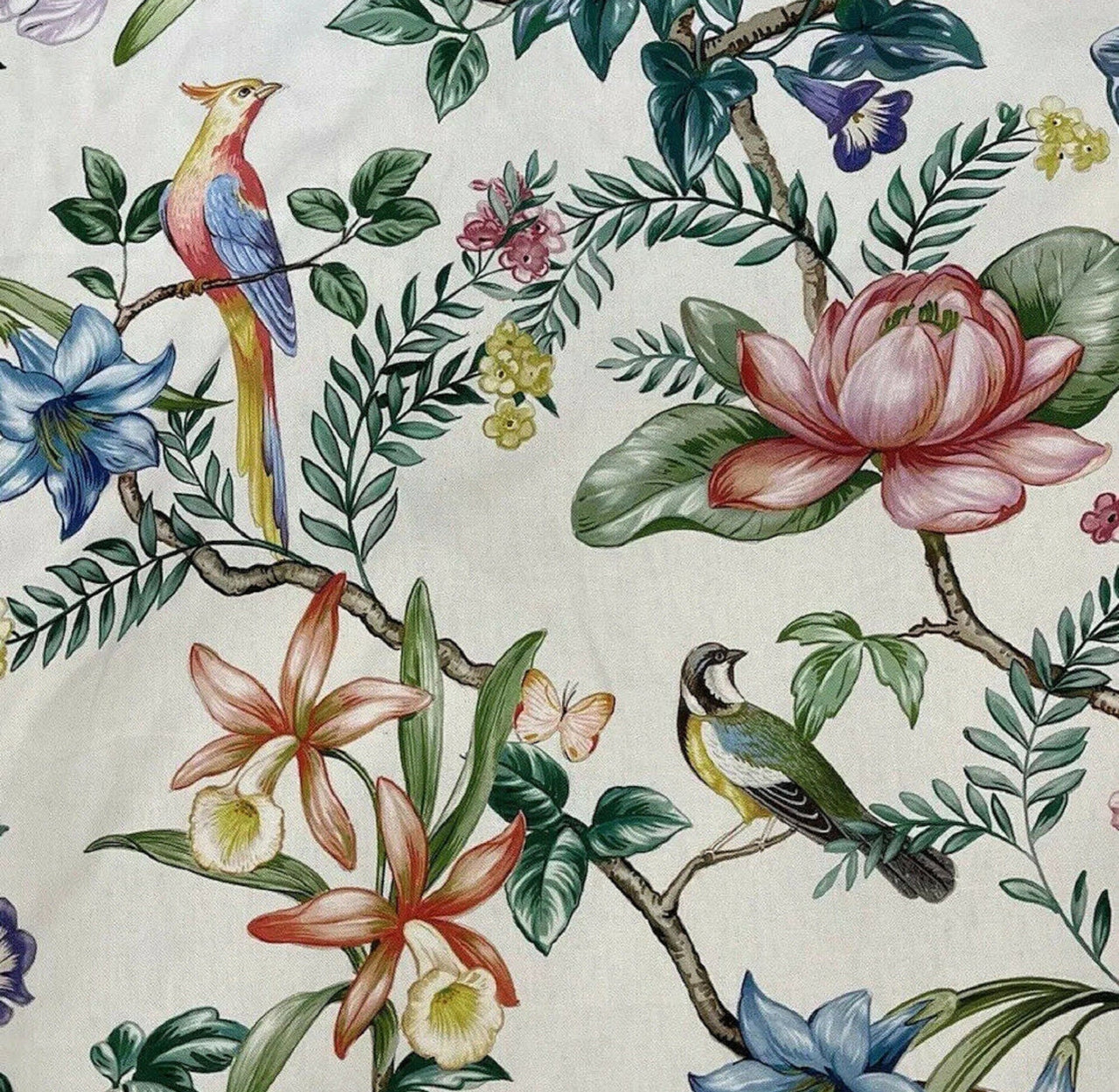 Soft furnishing fabric with spring garden motif

