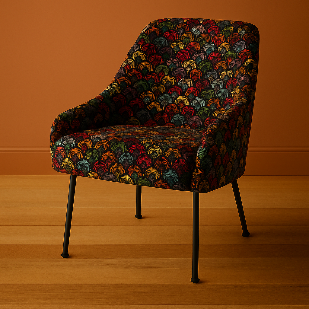 Mid-century modern chair with bow and arch patterned upholstery