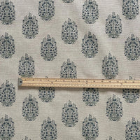 Thumbnail for Folk floral fabric with repeating medallion layout in soft blue tones