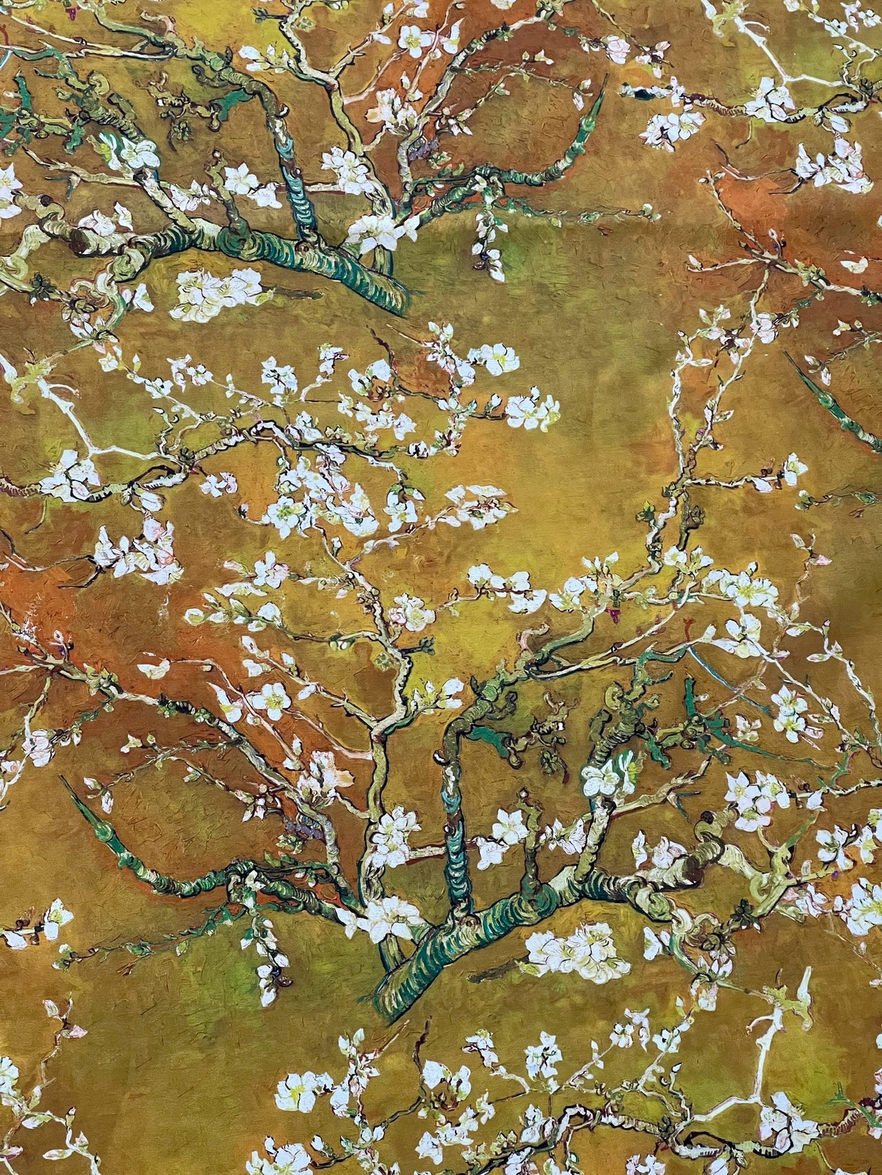 Nature-inspired cotton fabric with Van Gogh almond blooms

