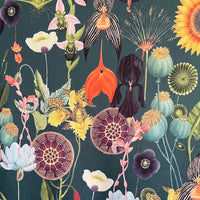 Thumbnail for Colorful floral pattern with various flowers and leaves on a dark background