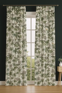 Thumbnail for Exotic parrots and pagodas printed fabric