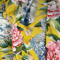 Thumbnail for Yellow background floral cotton fabric with butterflies