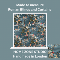 Thumbnail for Cherry Blossom Geisha and Samurai Fabric - Japanese Blue Cotton for Oriental Home Decor