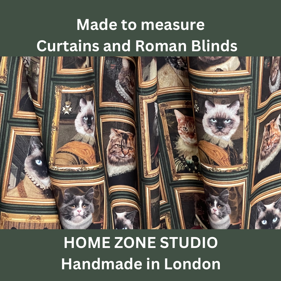 Quirky Baroque Pair of Curtains Royal Cats Made to Measure Custom Drapes Bespoke Home Décor