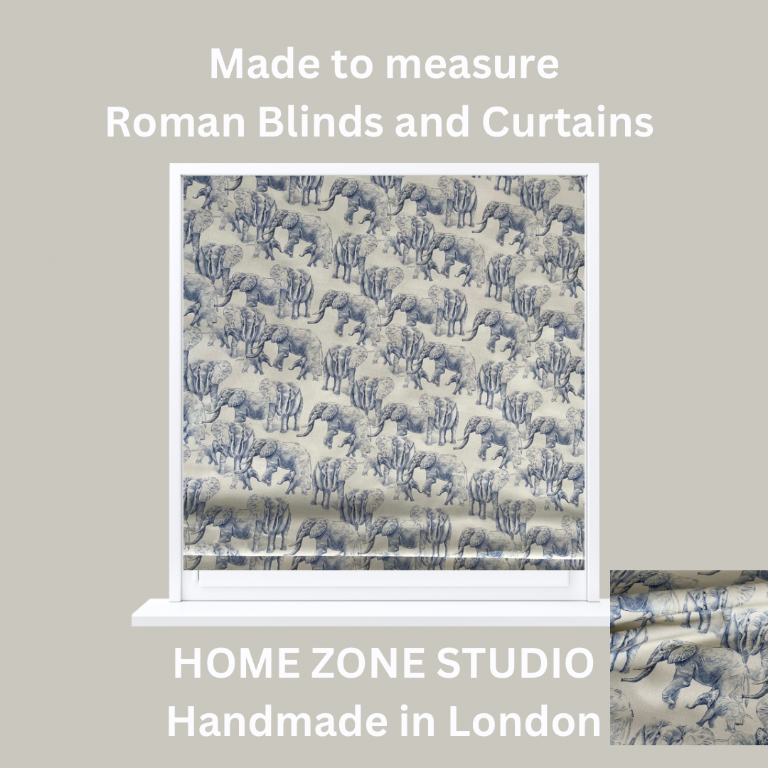 Blue Elephants Organic Cotton Print Safari Style Home Decor