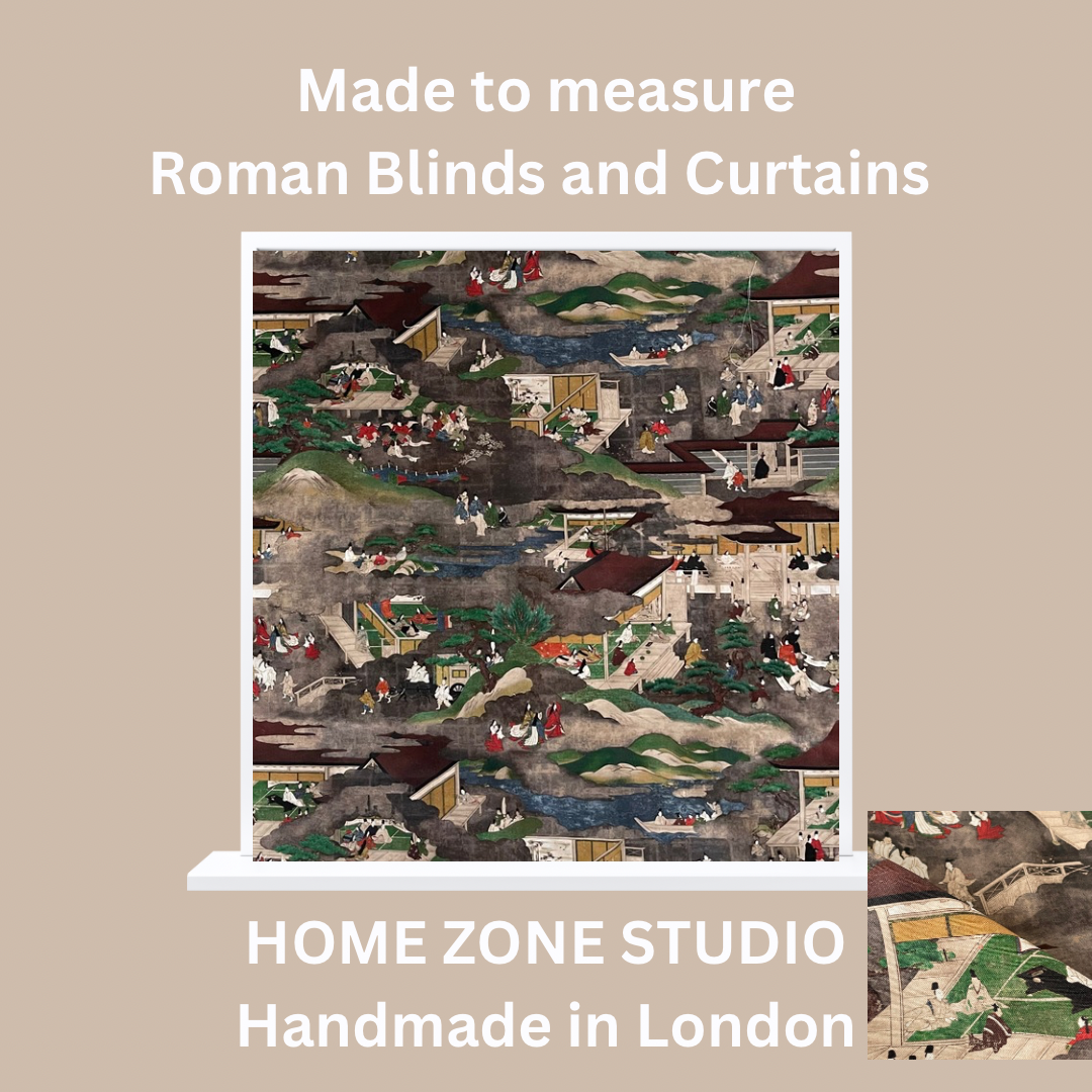 Kyoto Toile Cotton Fabric – Traditional Oriental Design for Home Décor & Upholstery