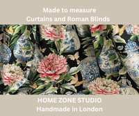 Thumbnail for Black Jardin Cotton Fabric - Botanical Floral Print with Ming Vases & Pink Damask Peony Roses for Home Decor