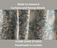 Thumbnail for Steel Blue Floral Cotton Linen Fabric with Robin Birds – Ideal for Blinds, Curtains, Quilting, & Home Decor