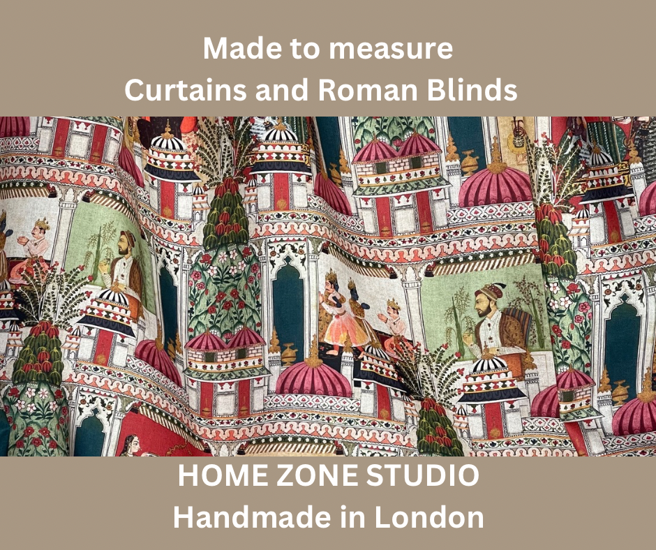 Raj Mahal Fabric - Organic Cotton, Emerald with Indian Gods, Pagodas & Floral Motifs for Home Décor