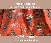 Thumbnail for Bright Red Oriental Fabric - Japanese Botanical Cotton with Bonsai Trees and Asian Flower Pots
