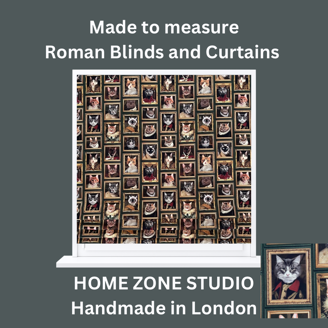 Quirky Baroque Pair of Curtains Royal Cats Made to Measure Custom Drapes Bespoke Home Décor