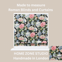 Thumbnail for Black Jardin Cotton Fabric - Botanical Floral Print with Ming Vases & Pink Damask Peony Roses for Home Decor