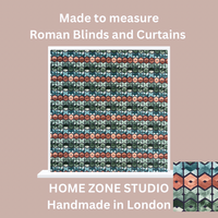 Thumbnail for Art Deco Cotton Fabric – Geometric Retro Squares in Blue, Green & Brown for Curtains and Upholstery