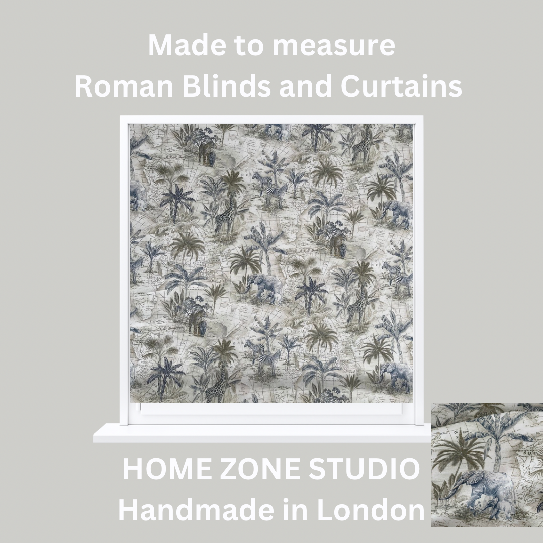 Luxury Safari Decor Fabric – Monochrome Animal Map – Curtain and Blind Making – Natural Cotton