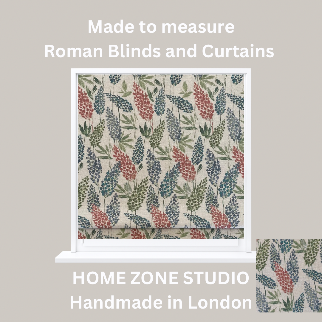 Rustic Cloverfield Cotton – Woodland Sap Green & Red Florals on Grey Oatmeal, for Home Decor and Soft Furnishings