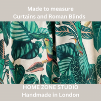 Thumbnail for Grey Pair Curtains / Calathea Plants and Parrots Birds - Botanical Cotton Fabric / Custom - Made to Measure - Unique Home Decor