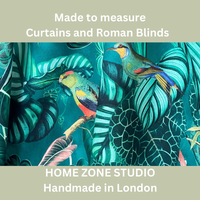 Thumbnail for Green Pair Curtains / Calathea Plants and Parrots Birds - Botanical Cotton Fabric / Custom - Made to Measure - Bespoke Home Decor