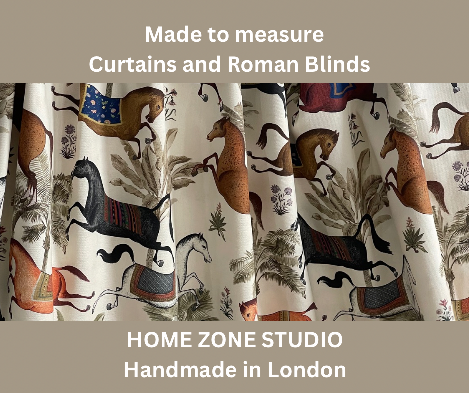 Arabian Horses Galloping on Off-White Cotton Fabric with Palm Tree Design - Perfect for Home Decor