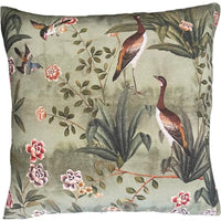 Thumbnail for Decorative pillow with bird and floral pattern on a green background