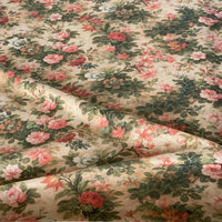 Thumbnail for Vintage rose garden floral cotton fabric with linen-look texture