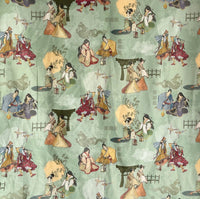 Thumbnail for Traditional Japanese scene pattern on a green background