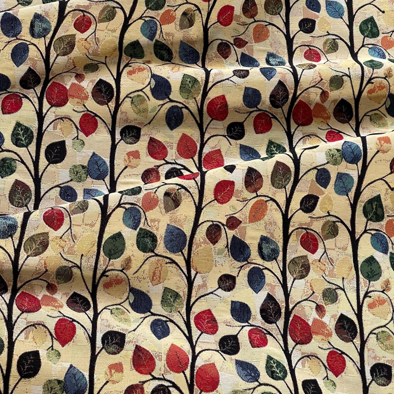 Woodland leaves woven upholstery material 140cm wide