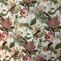 Thumbnail for Apricot and red floral tapestry fabric with birds.