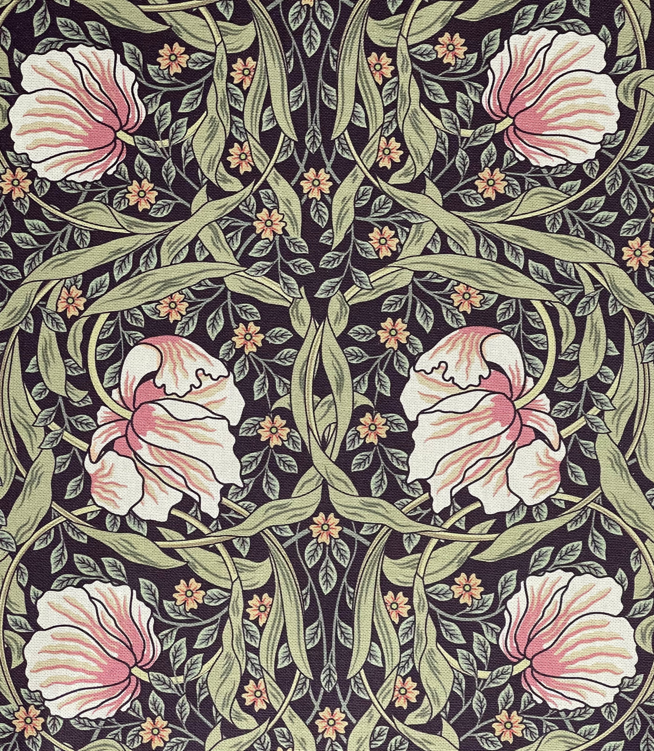 Timeless William Morris Pimpernel tulip cotton textile by meter.
