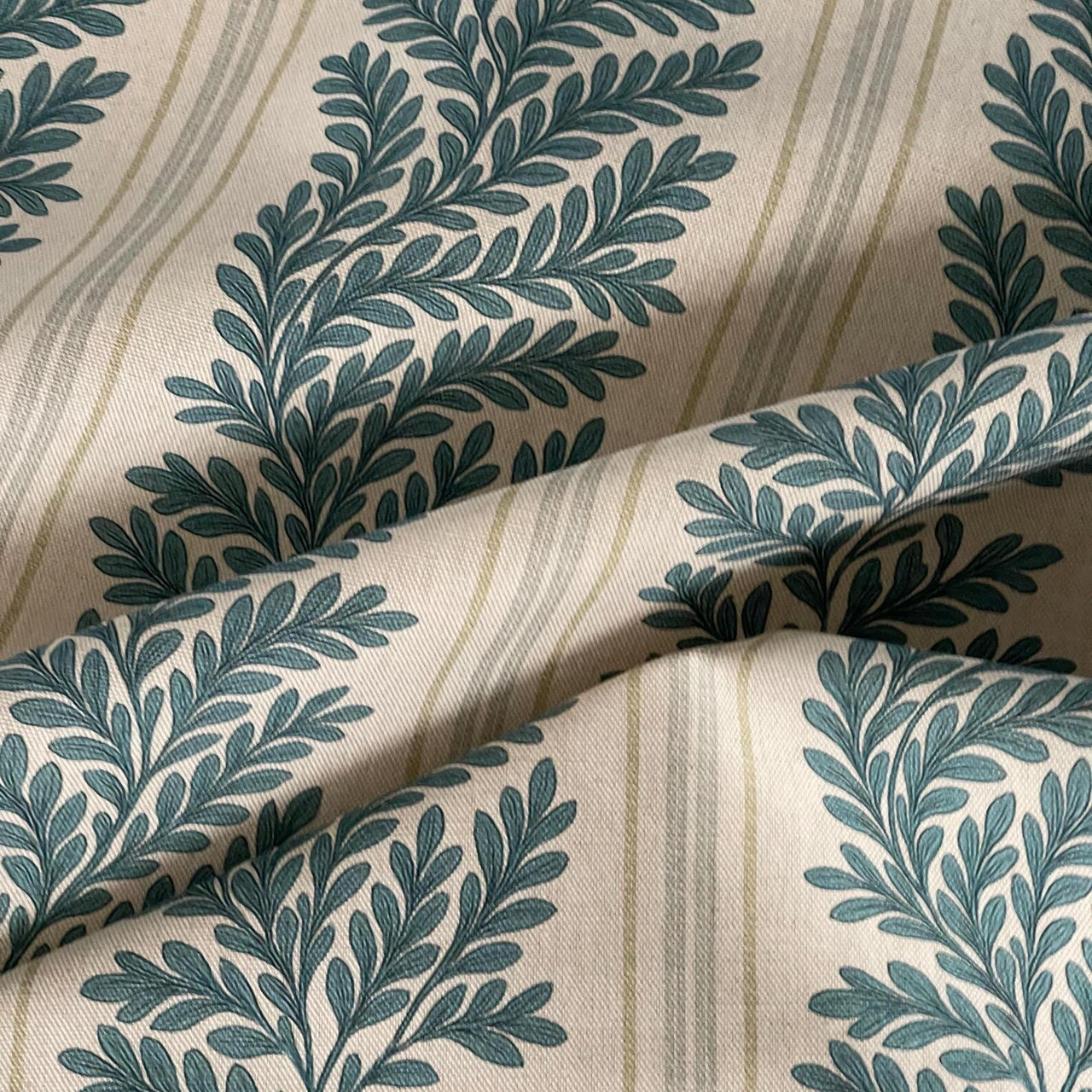 Leafy botanical stripe fabric inspired by traditional garden prints