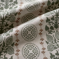 Thumbnail for Sage green botanical medallion fabric with rust detailing on natural linen look background