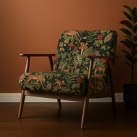 Thumbnail for Mid-century modern armchair with jungle animal print fabric.

