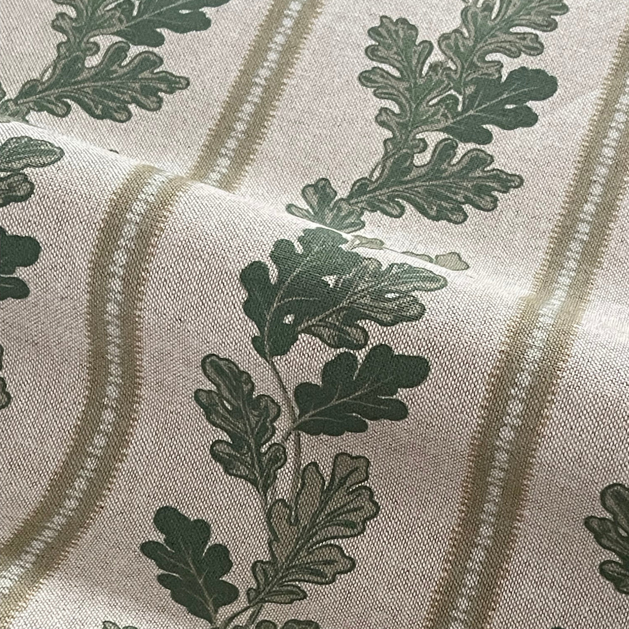 Drapery fabric with soft matte oak leaf pattern