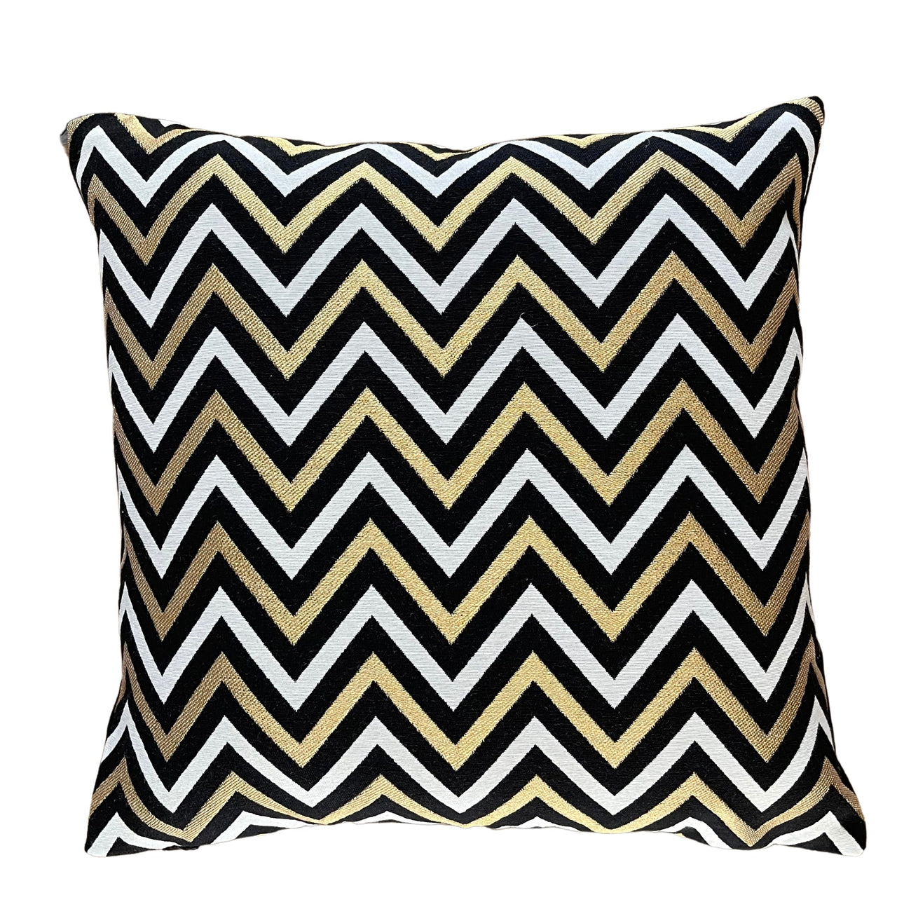 Black and gold zig zag pillow with modern style.