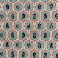 Thumbnail for Vintage-style leaf trellis pattern in teal and rust tones.