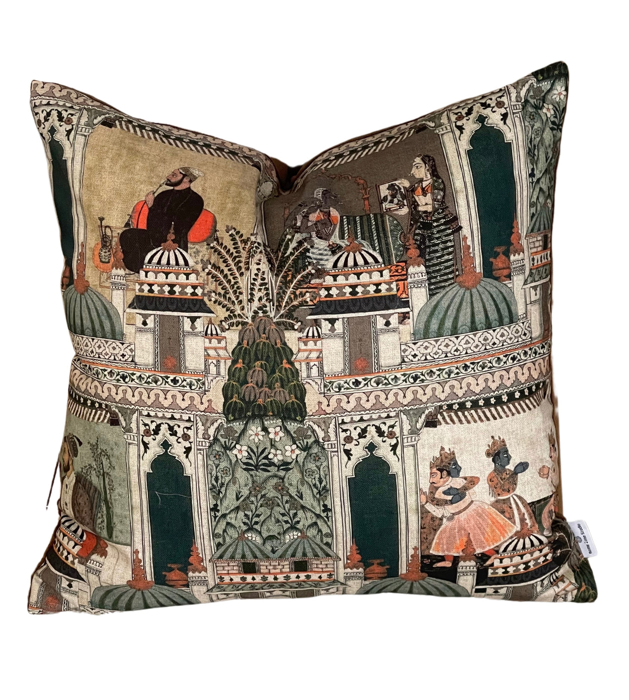 Raj Mahal Cushion Covers – Organic Cotton with Indian Motifs, Gods, Pagodas & Floral Patterns – Oriental Style Home Decor