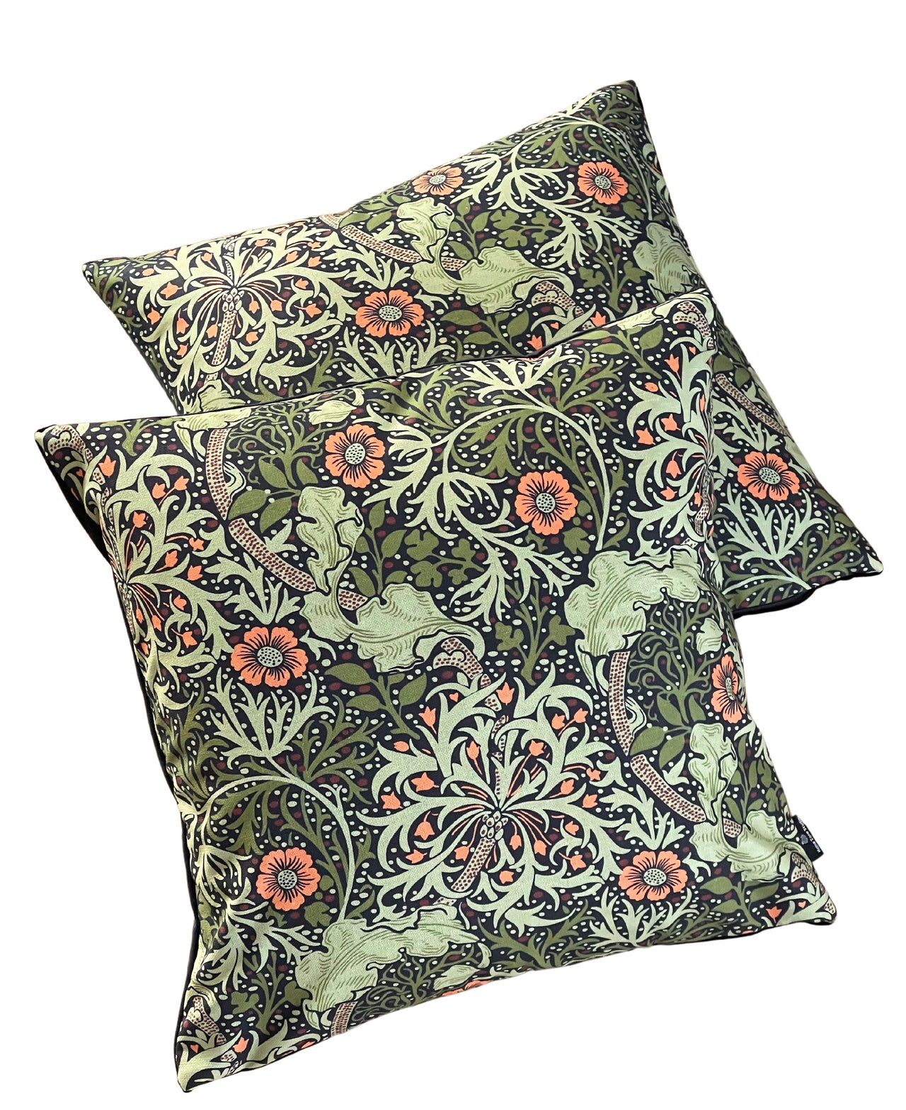 William Morris Cushion Cover Green Seaweed Floral Vintage Design with Orange Flowers Home Decor