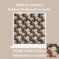 Thumbnail for Handmade Roman blind example in amber rose fabric – floral textile with a country-inspired charm for window treatments.