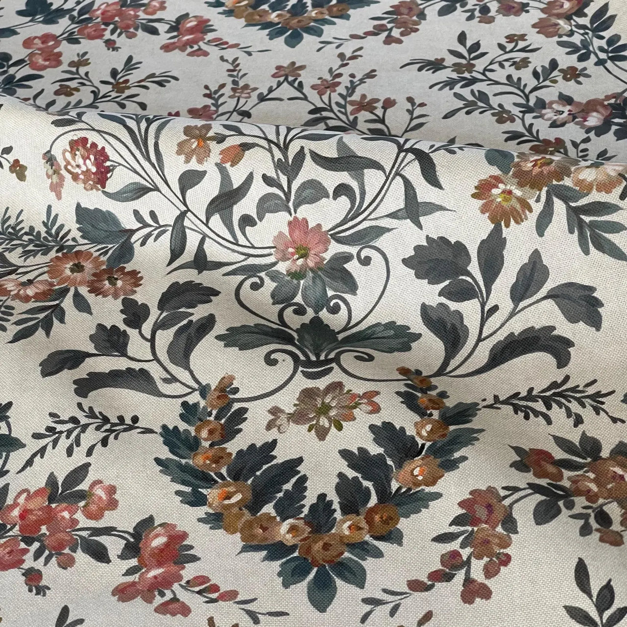 Ashcombe Garden botanical floral organic cotton fabric close up