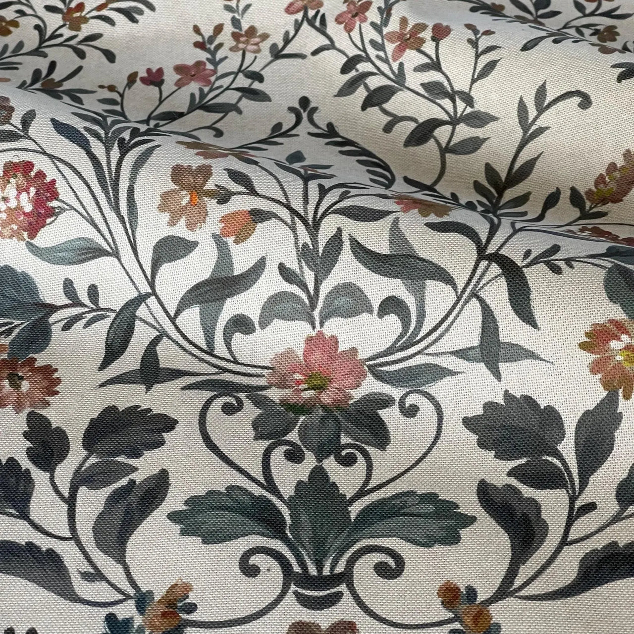 Botanical tapestry fabric with soft neutral background