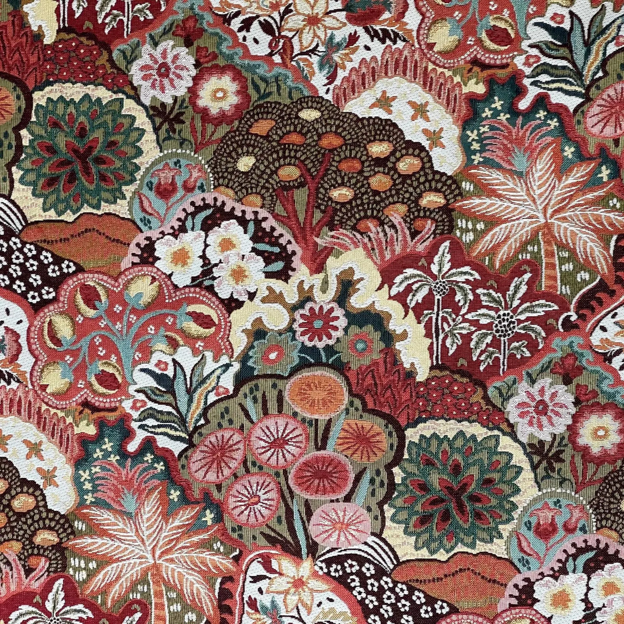 Botanical gobelin tapestry fabric in warm autumn colours