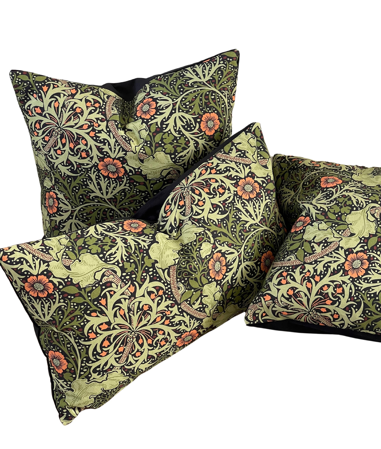 William Morris Cushion Cover Green Seaweed Floral Vintage Design with Orange Flowers Home Decor