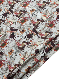 Thumbnail for Beige Cotton Fabric with Indian Motif Caravans Horses, Bulls, Elephants  – Perfect for Upholstery and Home Decor