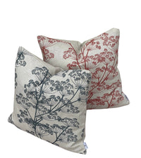 Thumbnail for Blue and red cow parsley cushion covers with large botanical silhouettes on a natural background