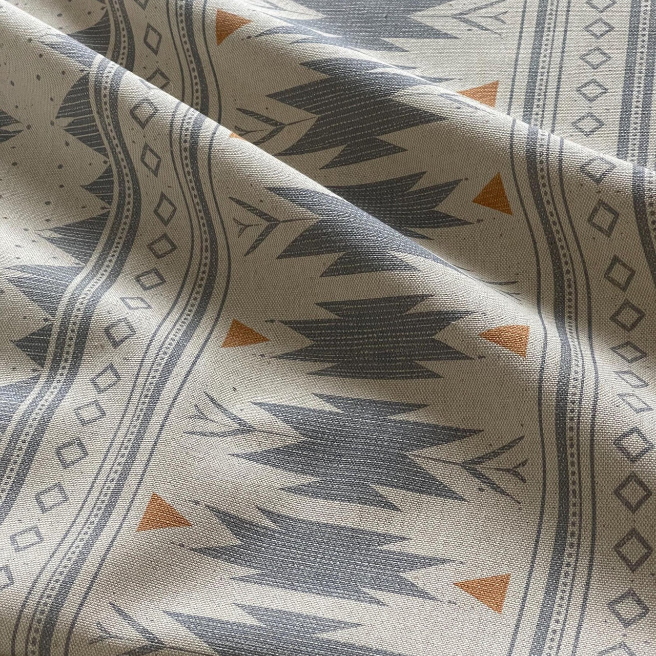 Boho Southwestern fabric blue grey geometric pattern for cushions and blinds