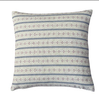Thumbnail for Close-up of dusty blue and mauve leafy stripes on a handmade cushion cover