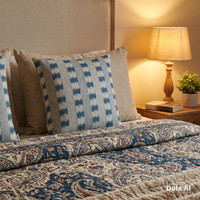 Thumbnail for Blue stitch stripe cushion cover with alternating indigo bands and fine vertical lines.