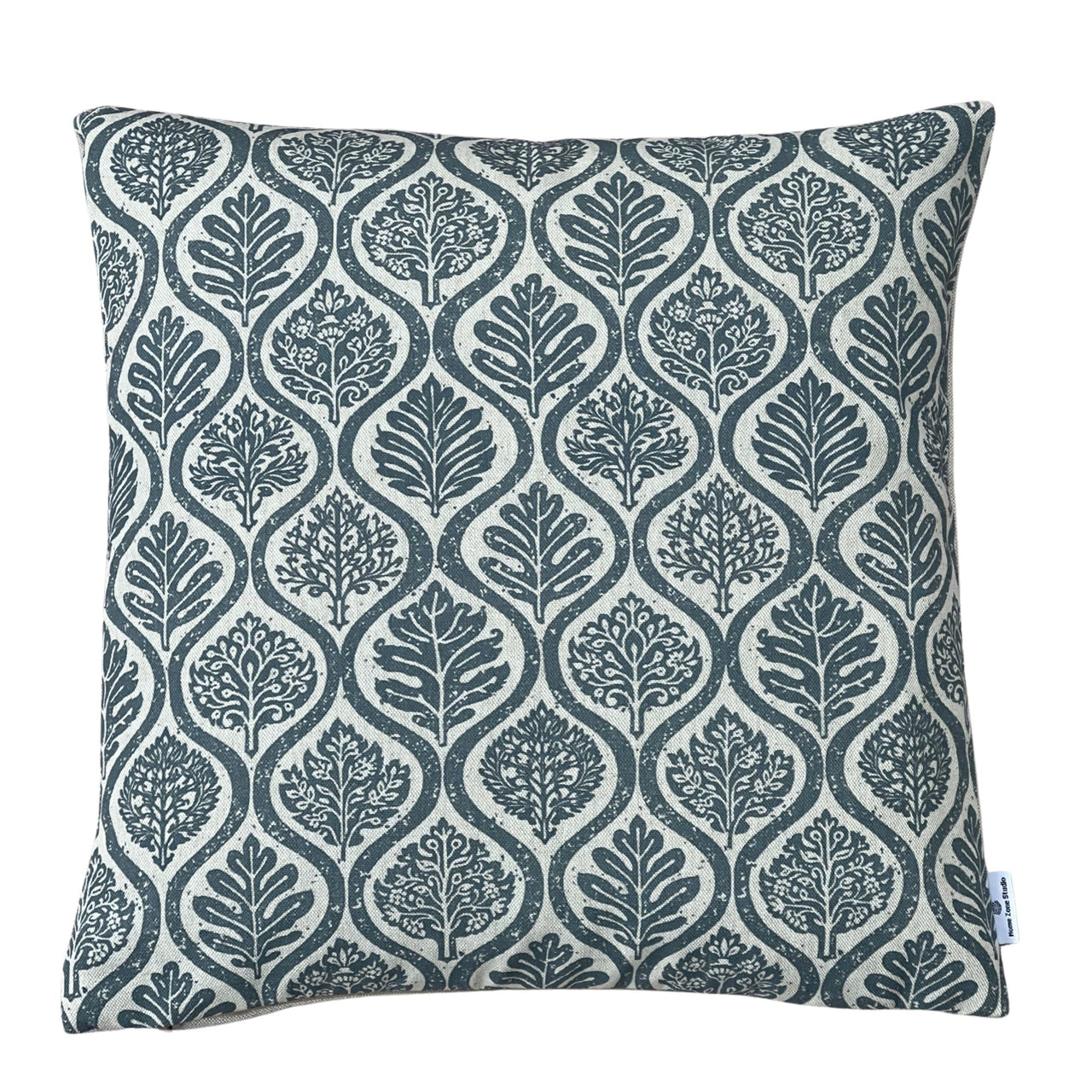 slate blue ogee cushion cover botanical pattern