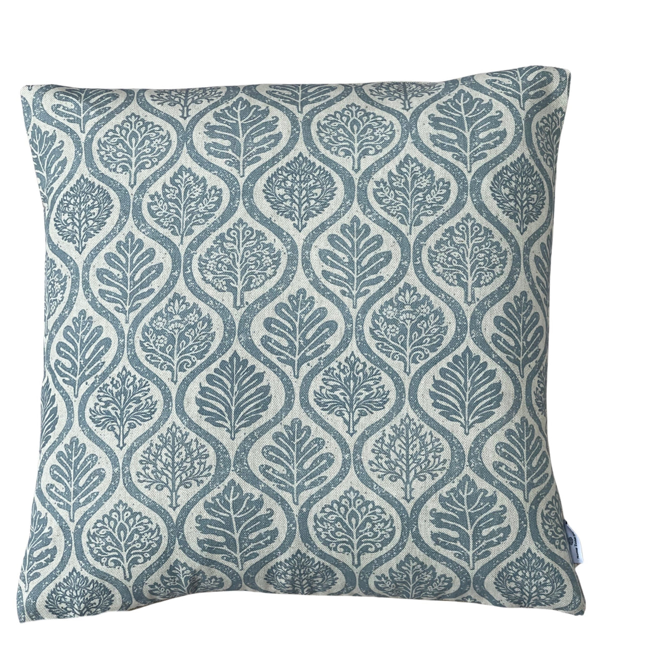 denim blue ogee cushion cover botanical pattern