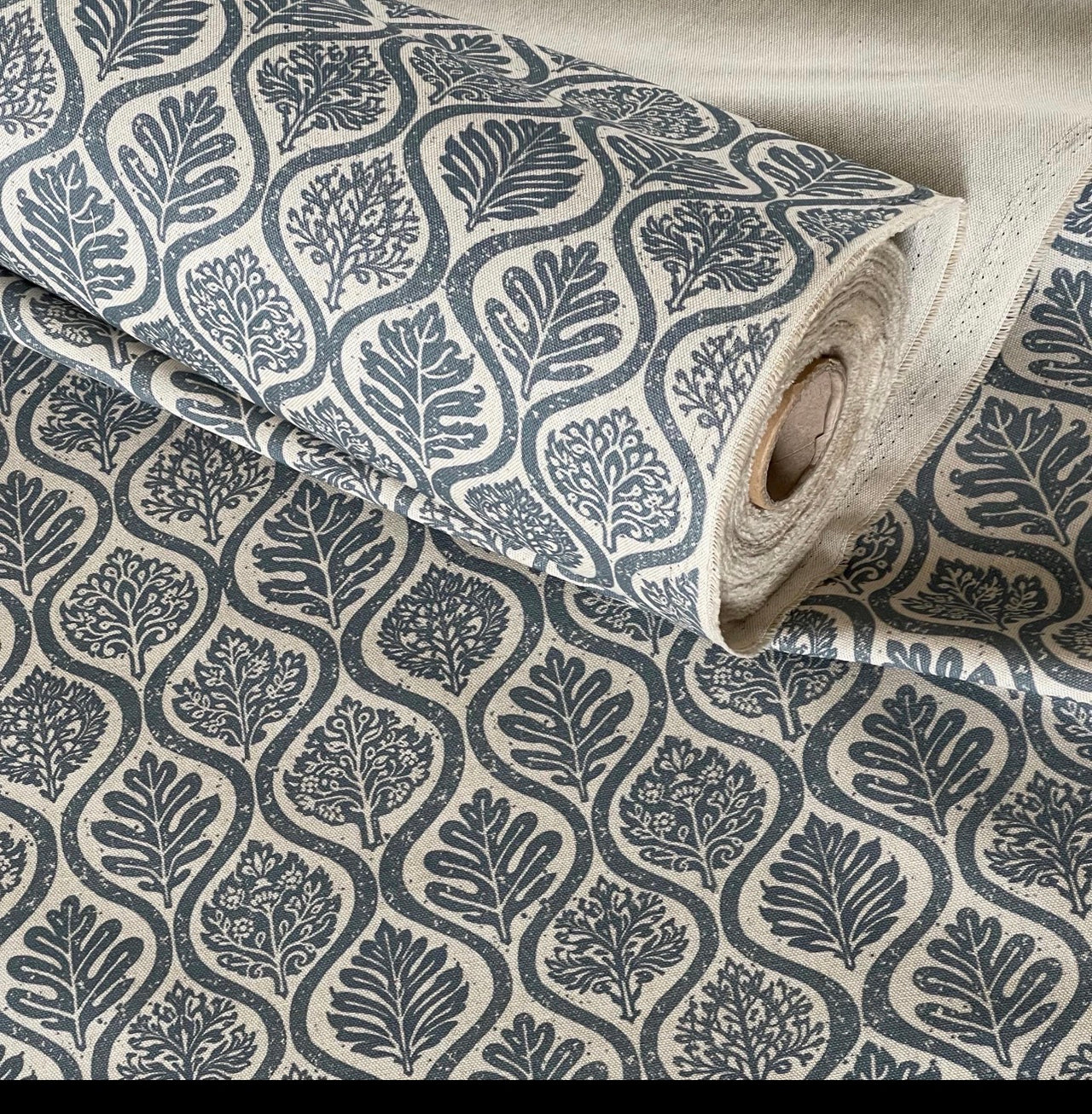 stylish blue ogee fabric for cushions and drapery 